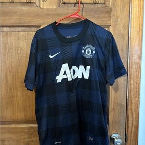 Nike Navy & Black Checkered Manchester United Aon Soccer Jersey
